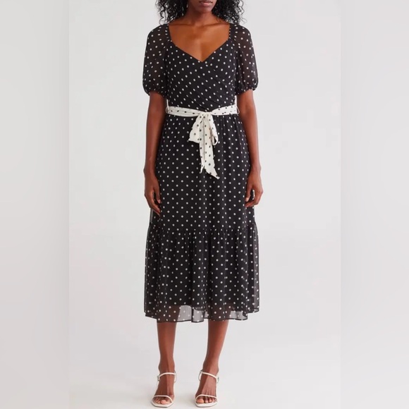 Julia Jordan Black Midi Dress with White Dots - Picture 1 of 3